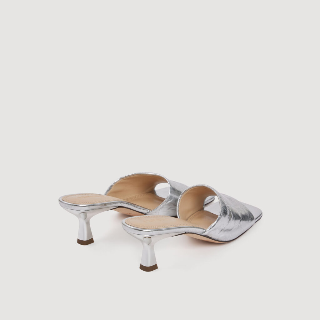 Mules à talon en cuir métallisé