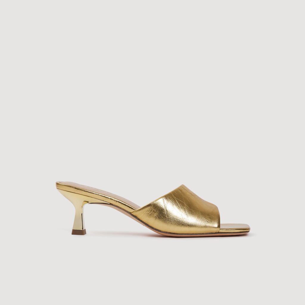 Mules à talon en cuir métallisé
