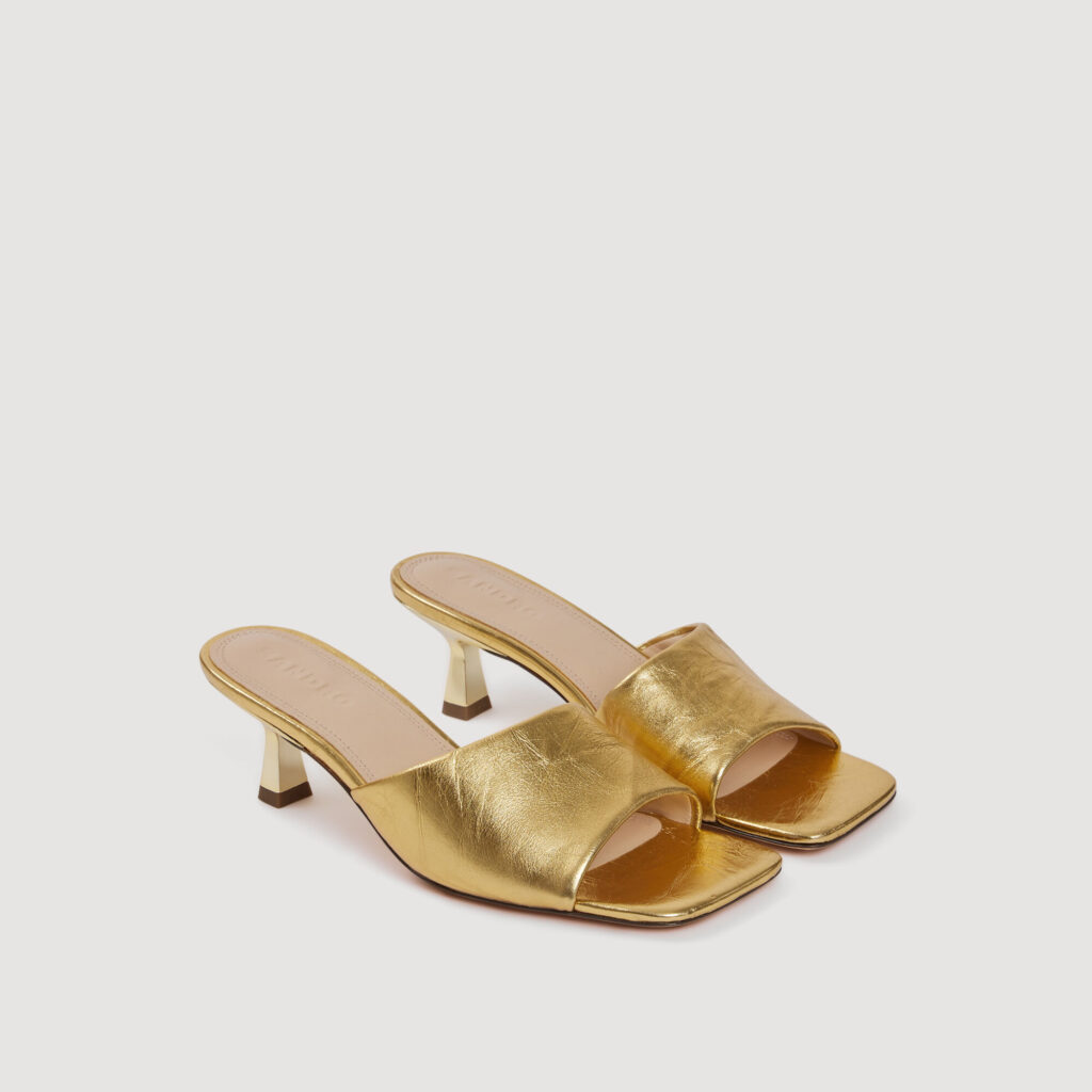 Mules à talon en cuir métallisé