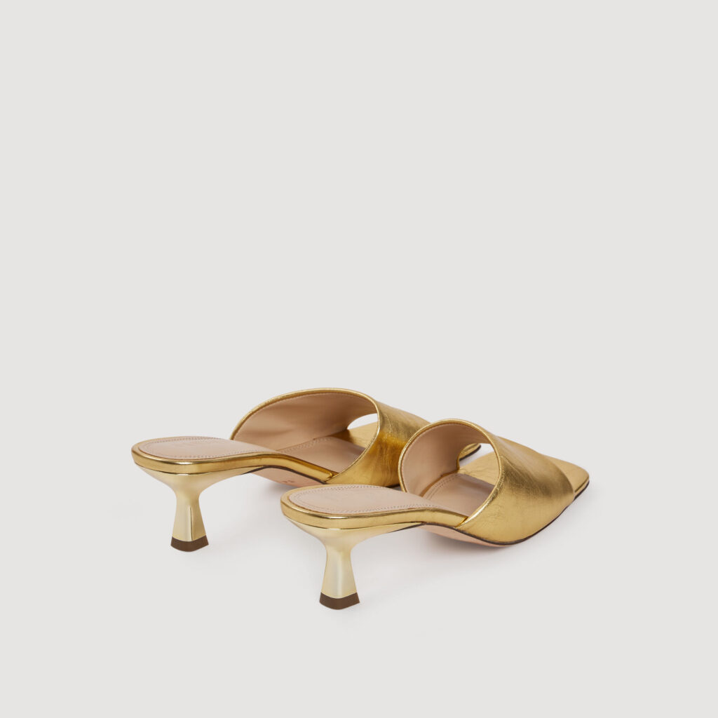 Mules à talon en cuir métallisé