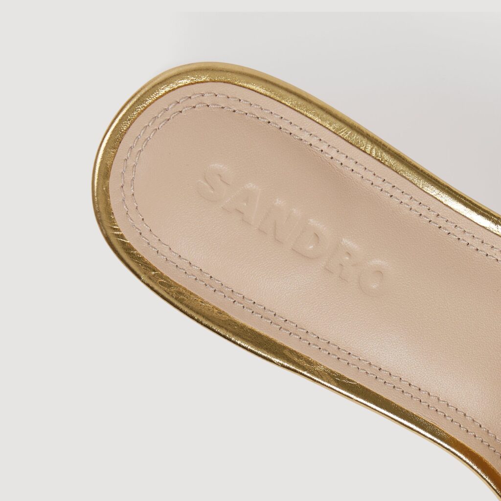 Mules à talon en cuir métallisé