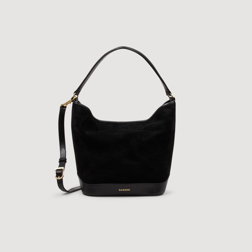 Sac seau TANGOSO en suede et cuir noir