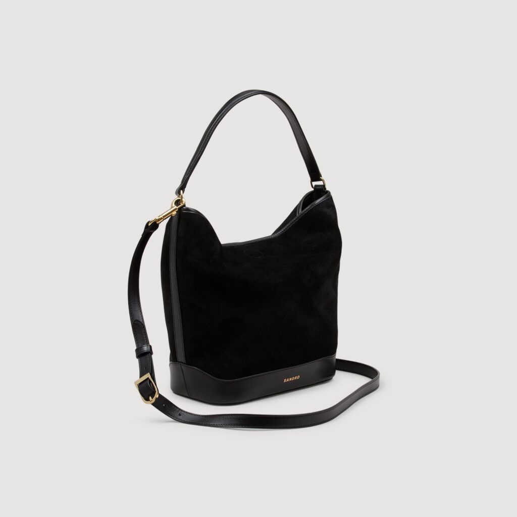 Sac seau TANGOSO en suede et cuir noir