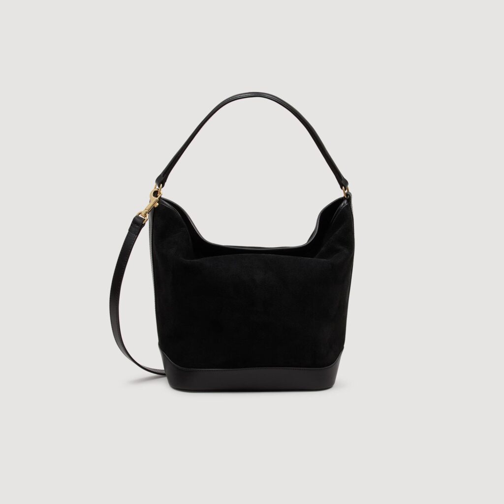 Sac seau TANGOSO en suede et cuir noir