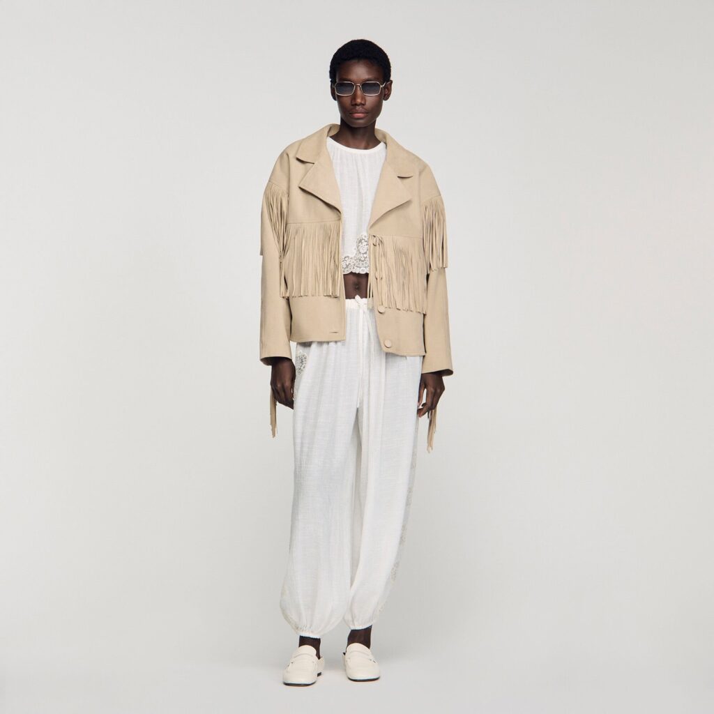 Blouson cuir suède à franges