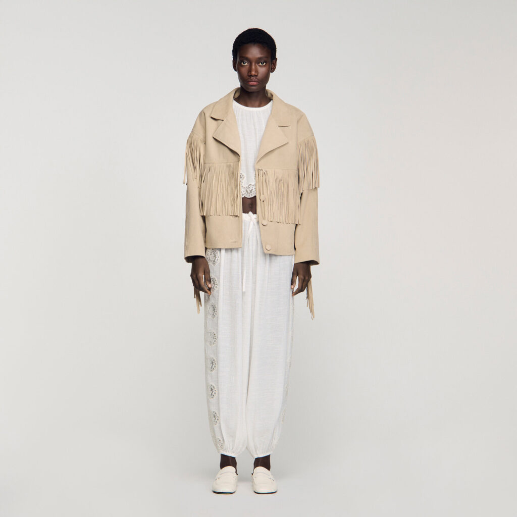 Blouson cuir suède à franges