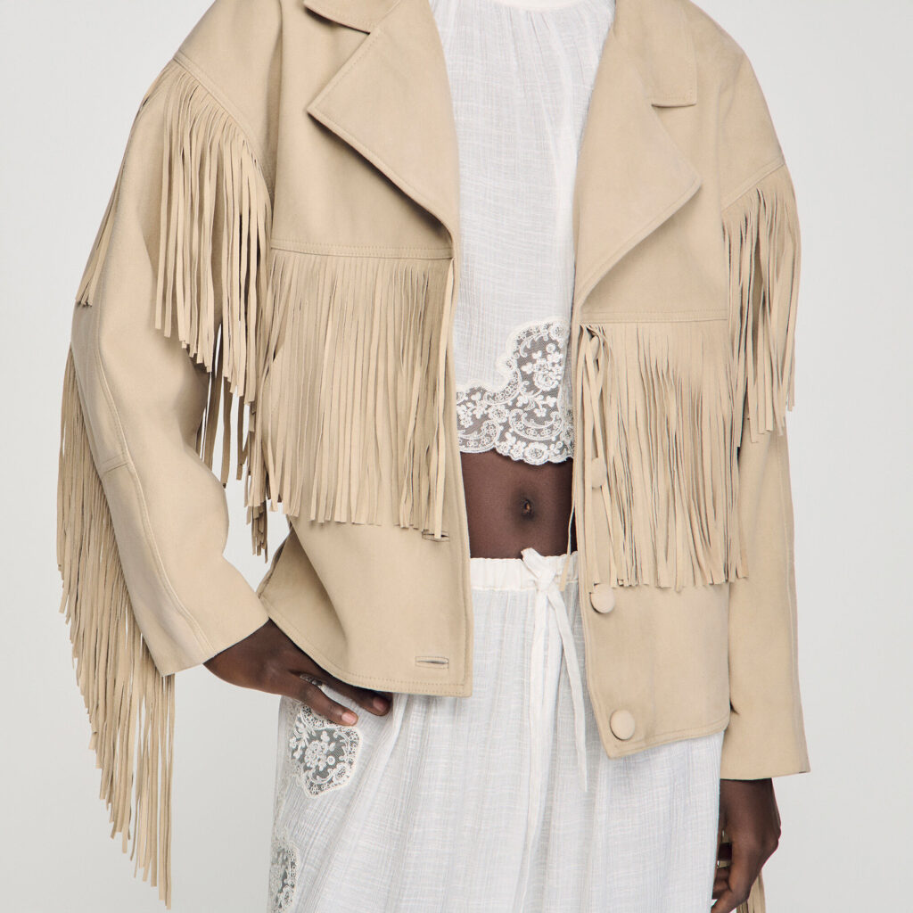 Blouson cuir suède à franges