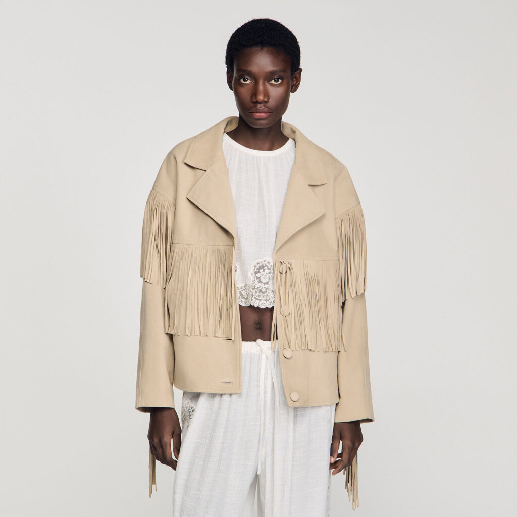 Blouson cuir suède à franges