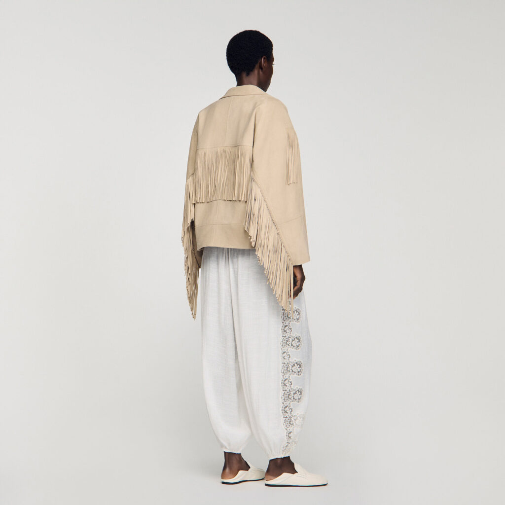Blouson cuir suède à franges