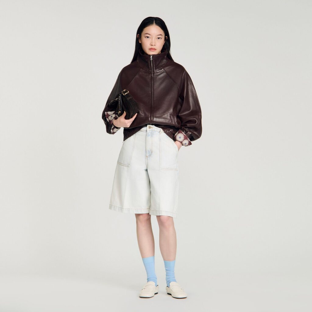 Blouson oversize en cuir zippé