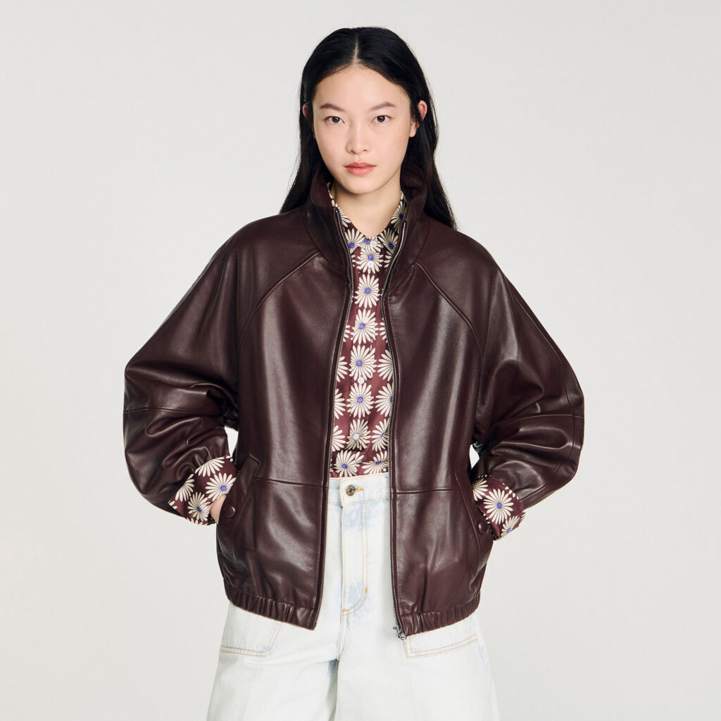 Blouson oversize en cuir zippé