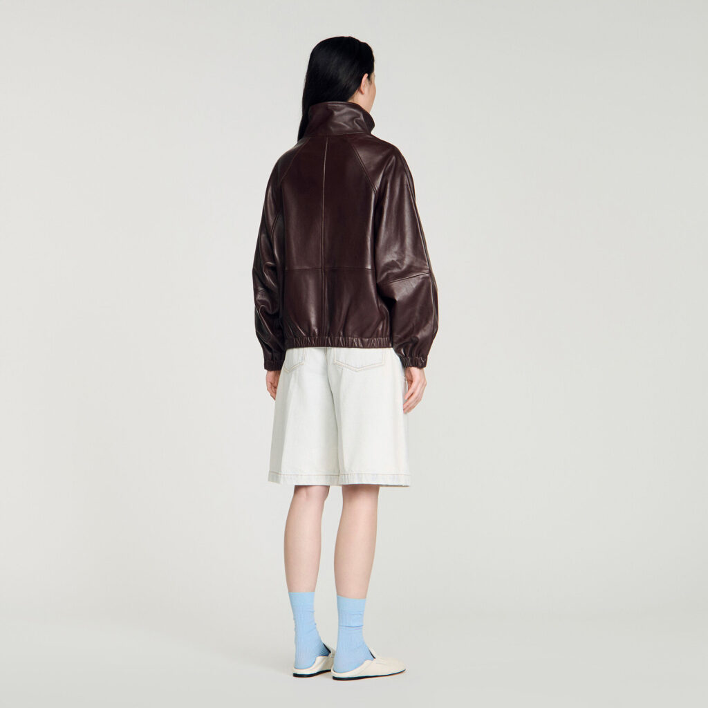 Blouson oversize en cuir zippé