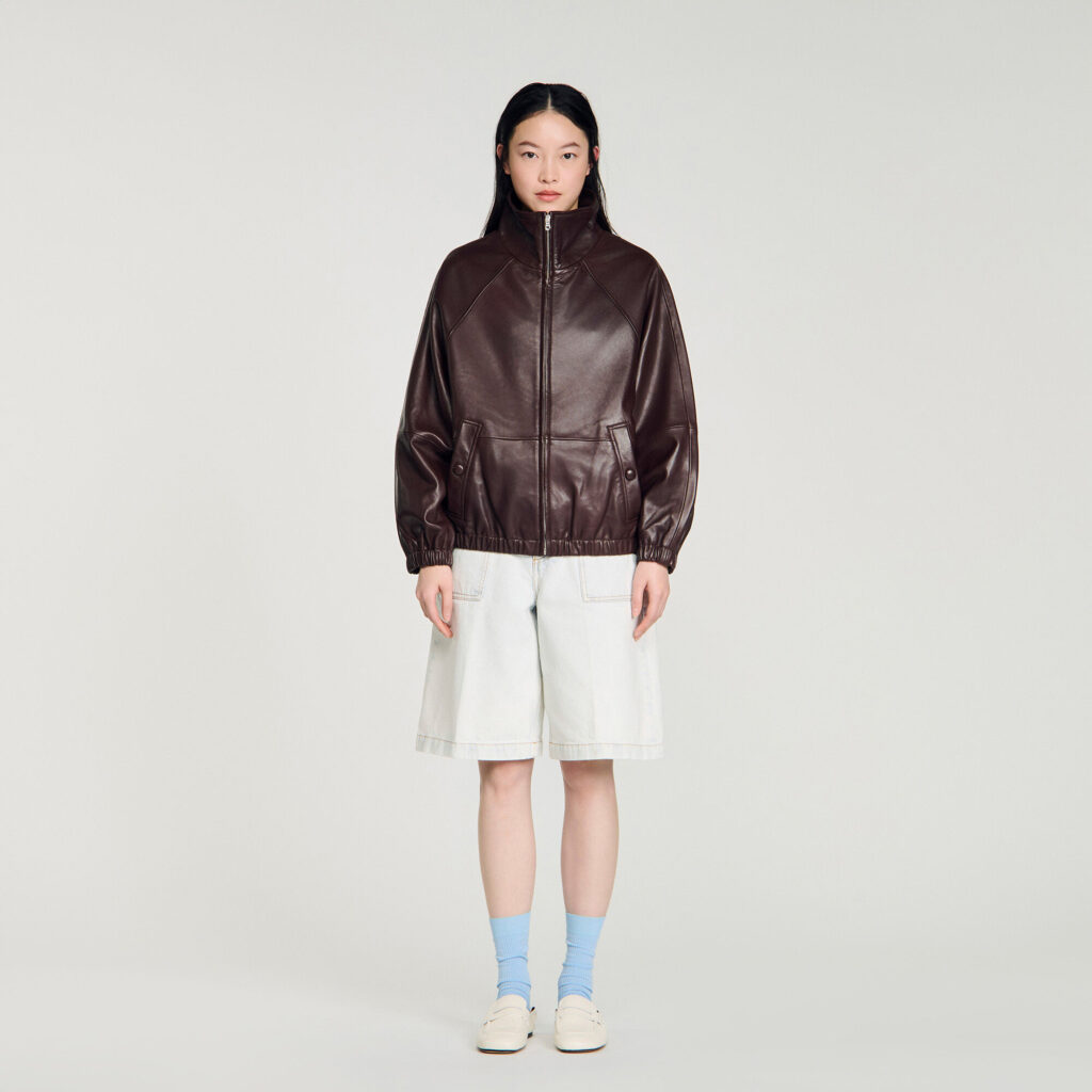 Blouson oversize en cuir zippé