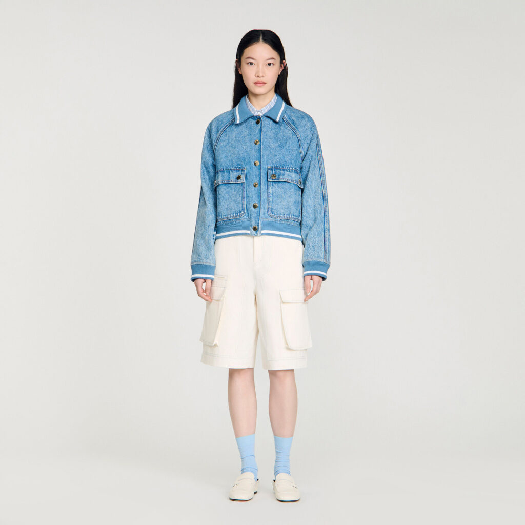 Blouson en jean à bord-côtes