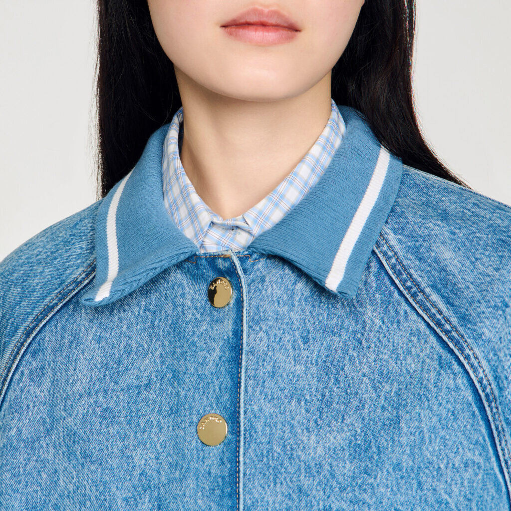 Blouson en jean à bord-côtes