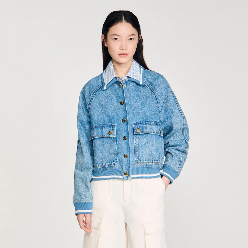Blouson en jean à bord-côtes
