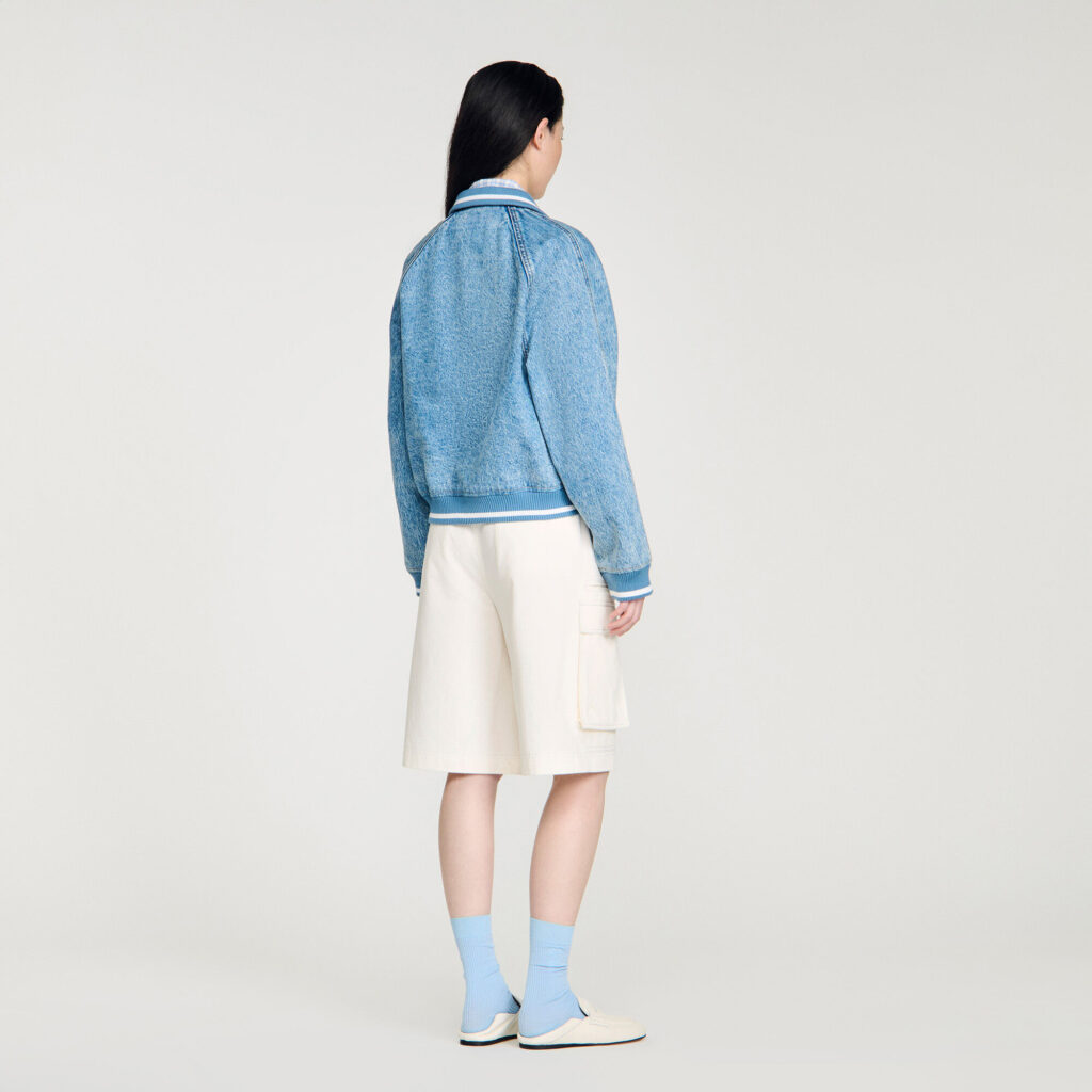 Blouson en jean à bord-côtes