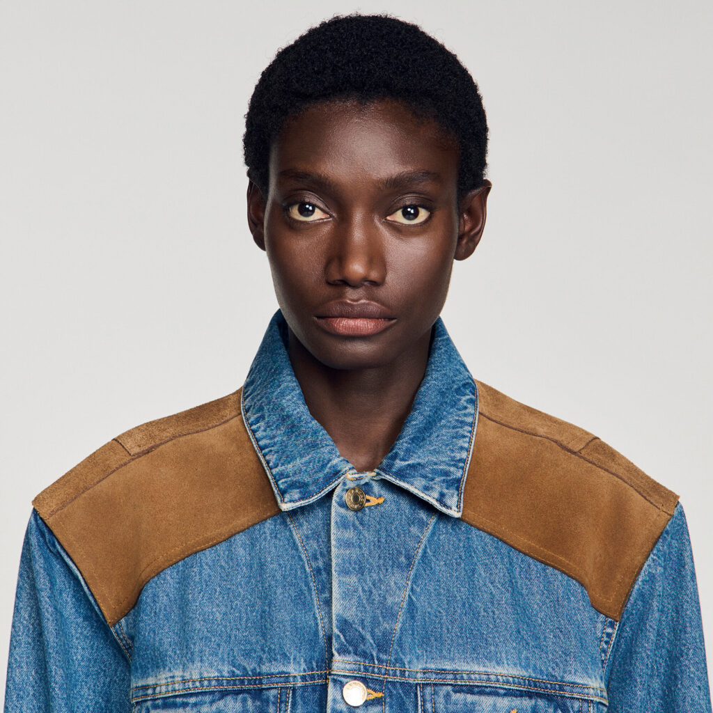 Blouson en denim et cuir suède