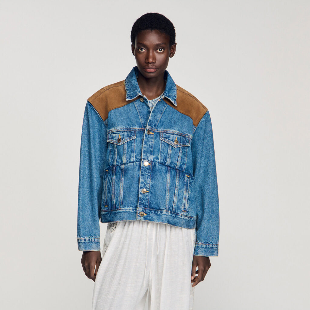 Blouson en denim et cuir suède