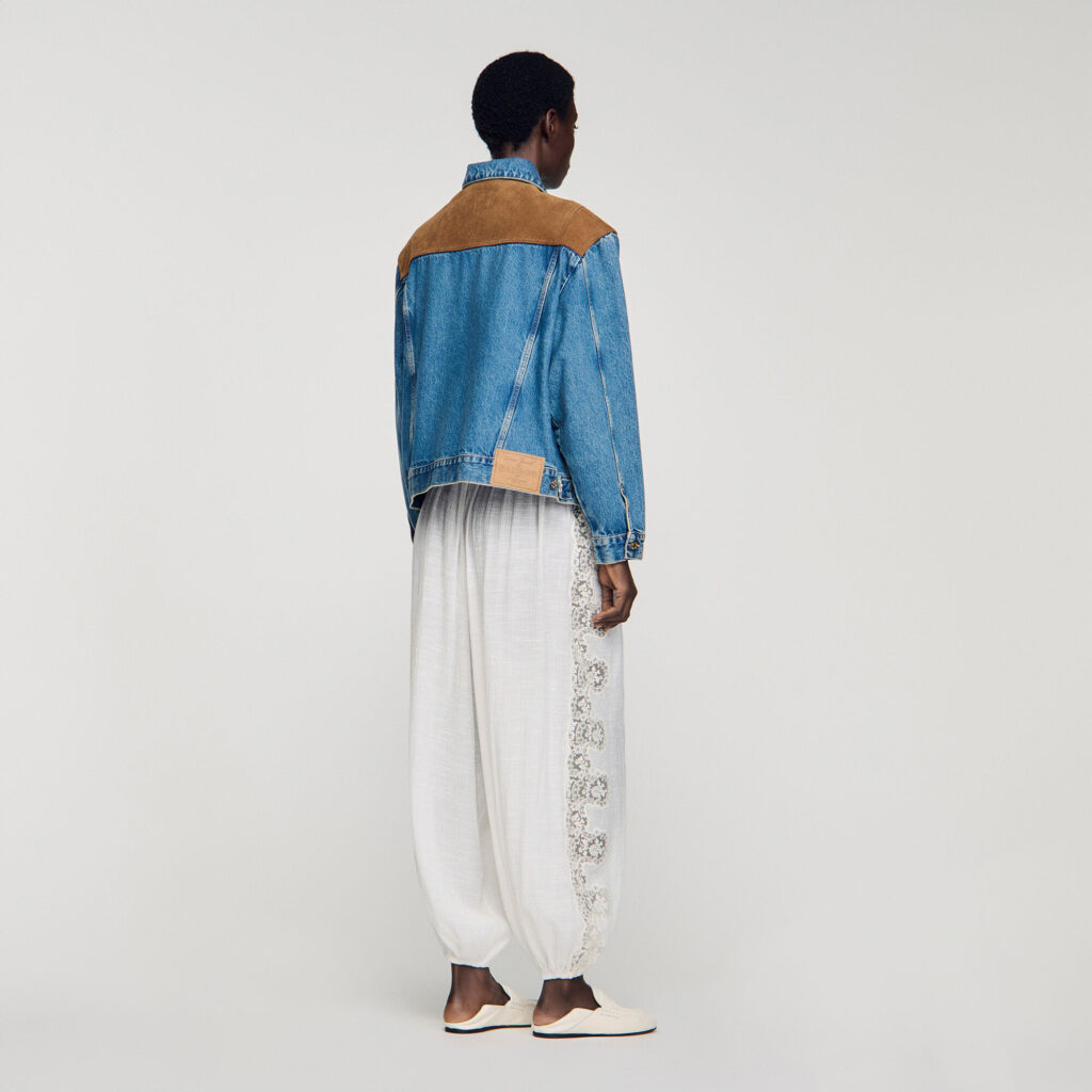 Blouson en denim et cuir suède