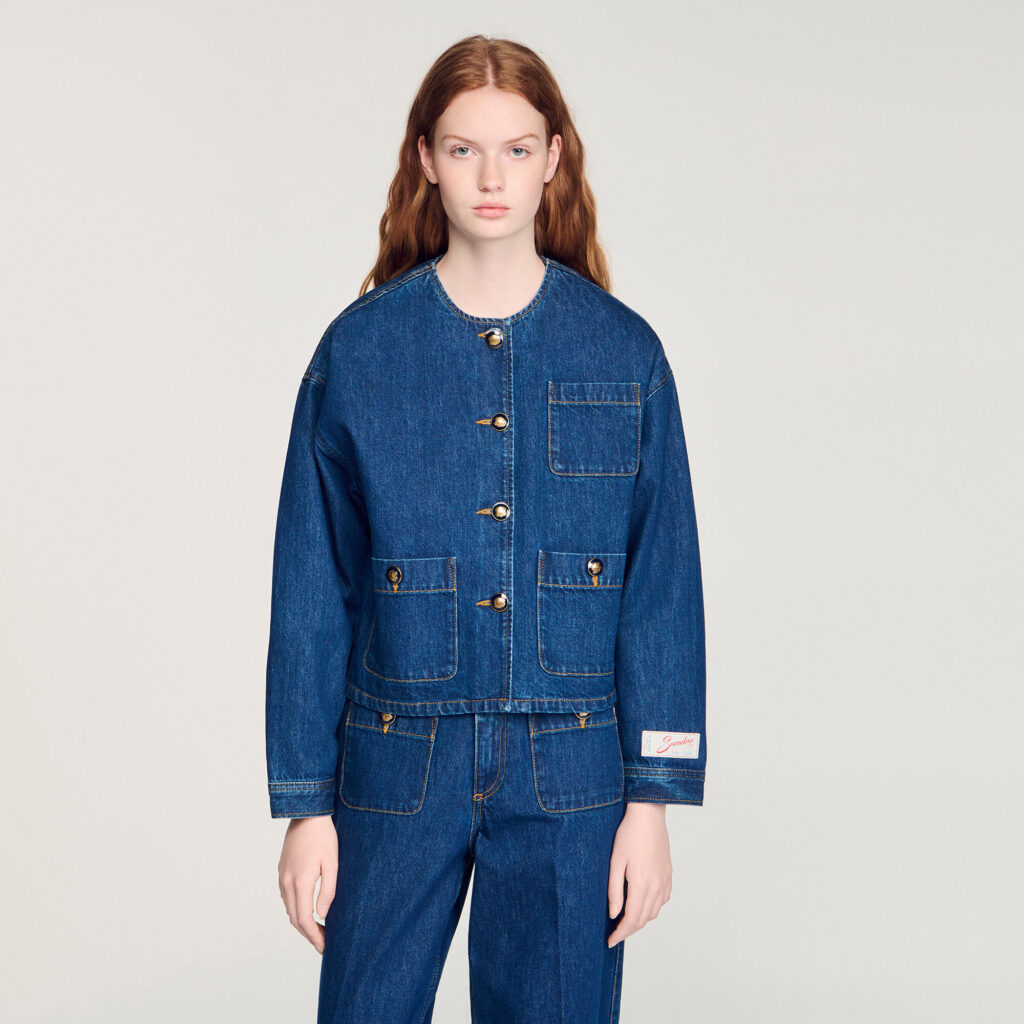 Blouson denim à boutons fantaisie