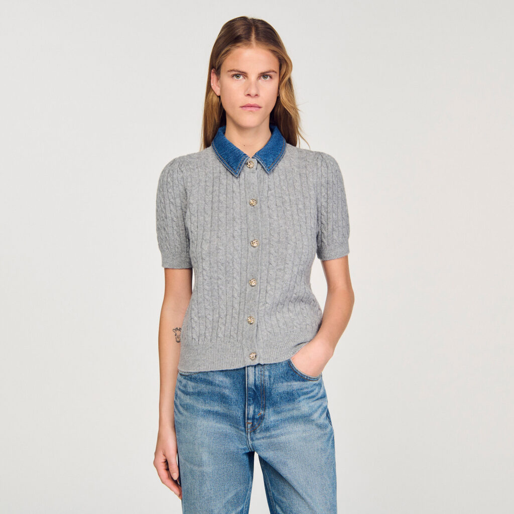 Cardigan à col en denim