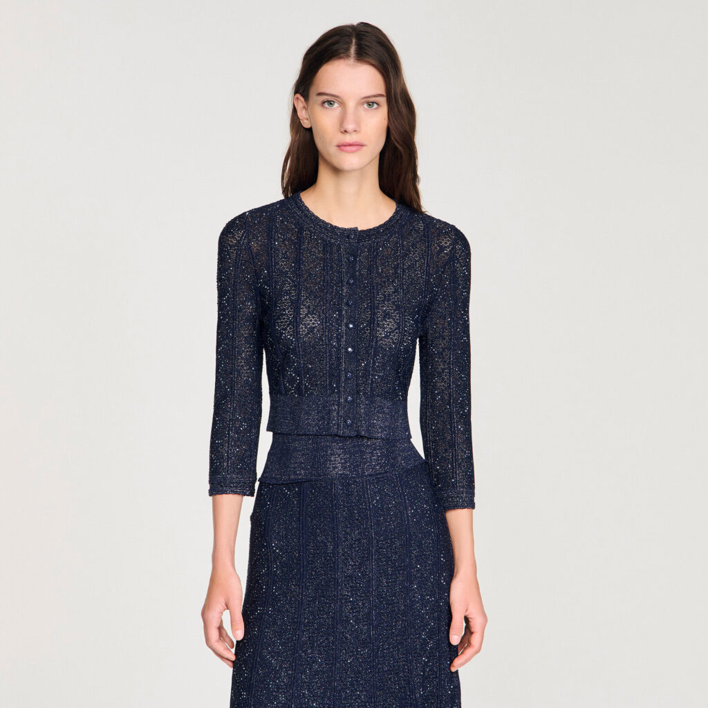 Cardigan court en maille strassée