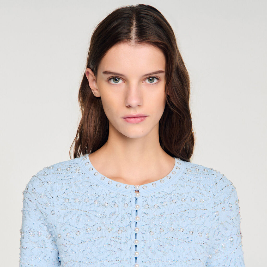 Cardigan court perlé