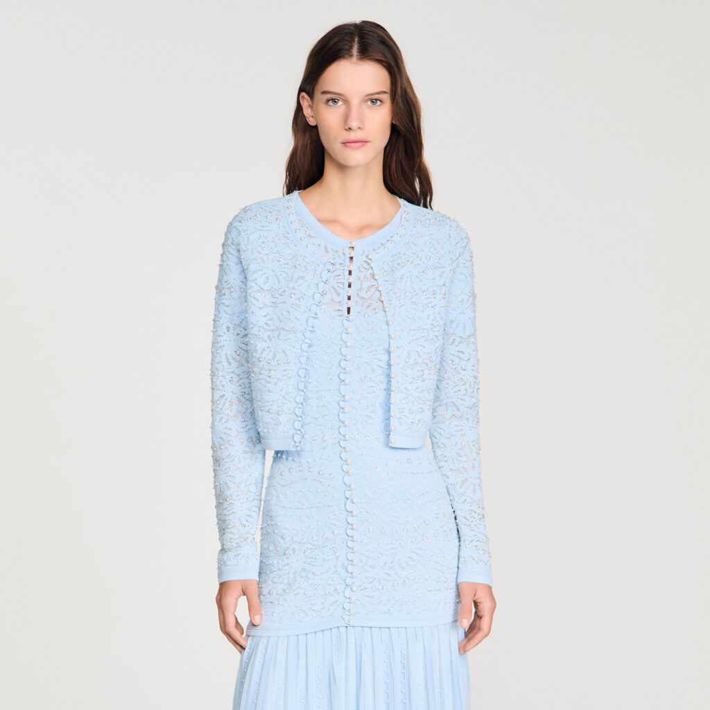 Cardigan court perlé