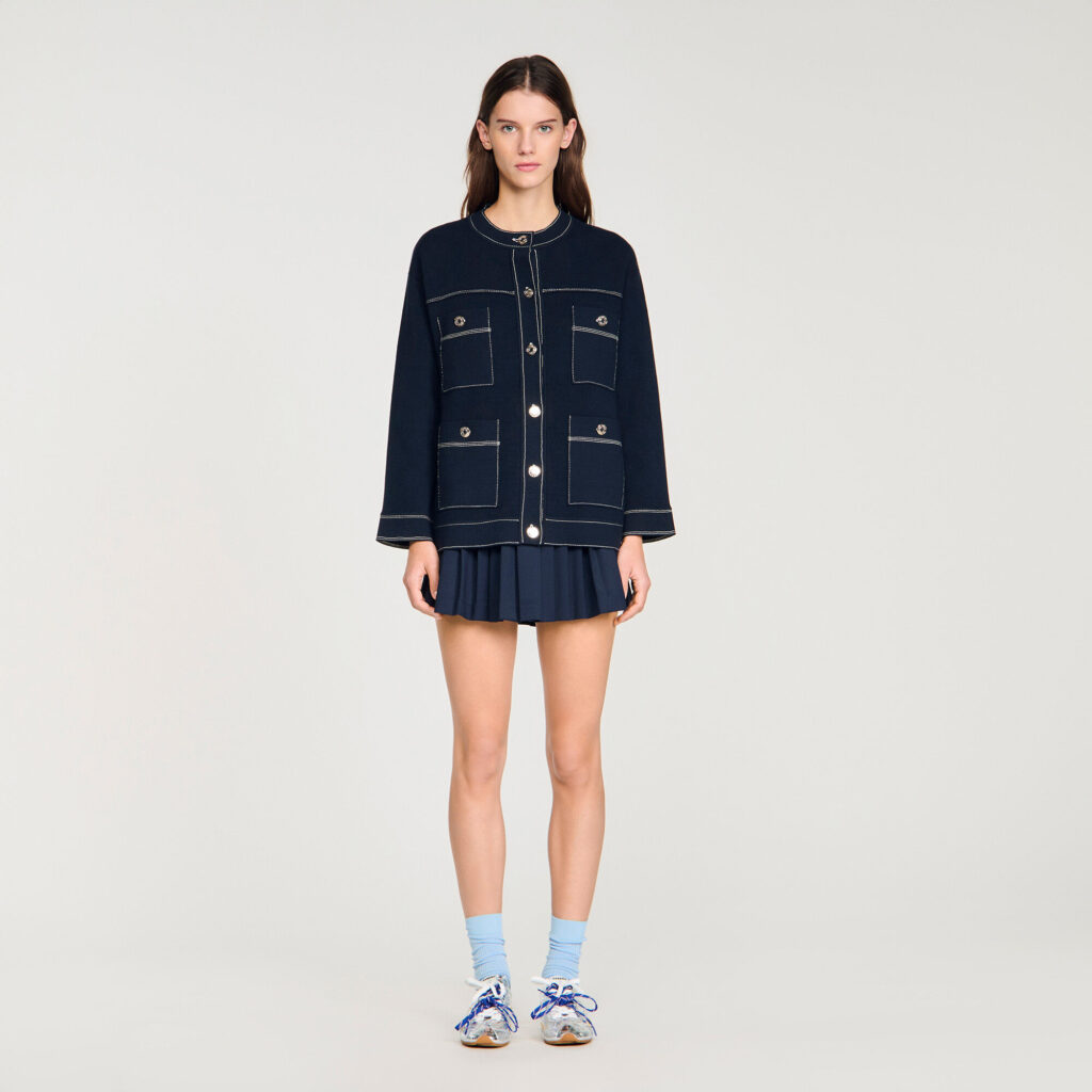 Cardigan à surpiqûres contrastées