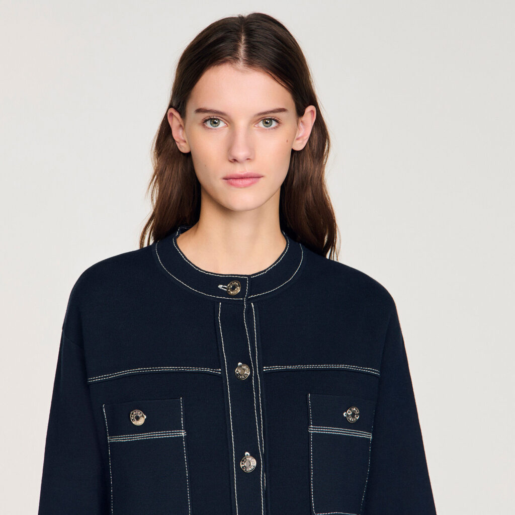 Cardigan à surpiqûres contrastées