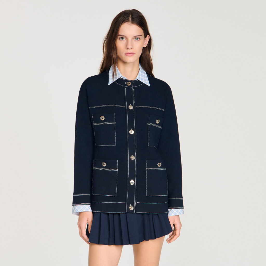 Cardigan à surpiqûres contrastées