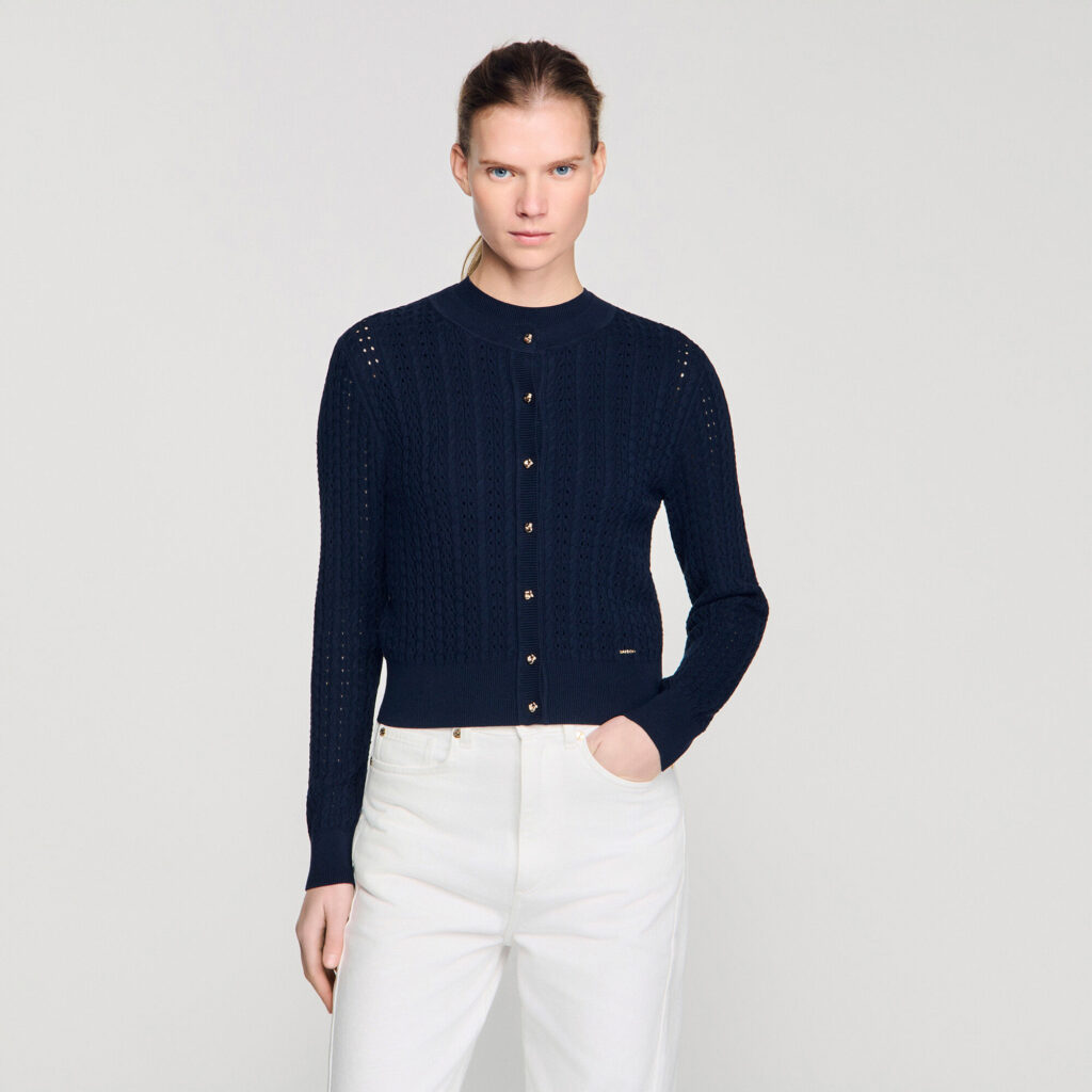 Cardigan court en maille texturée