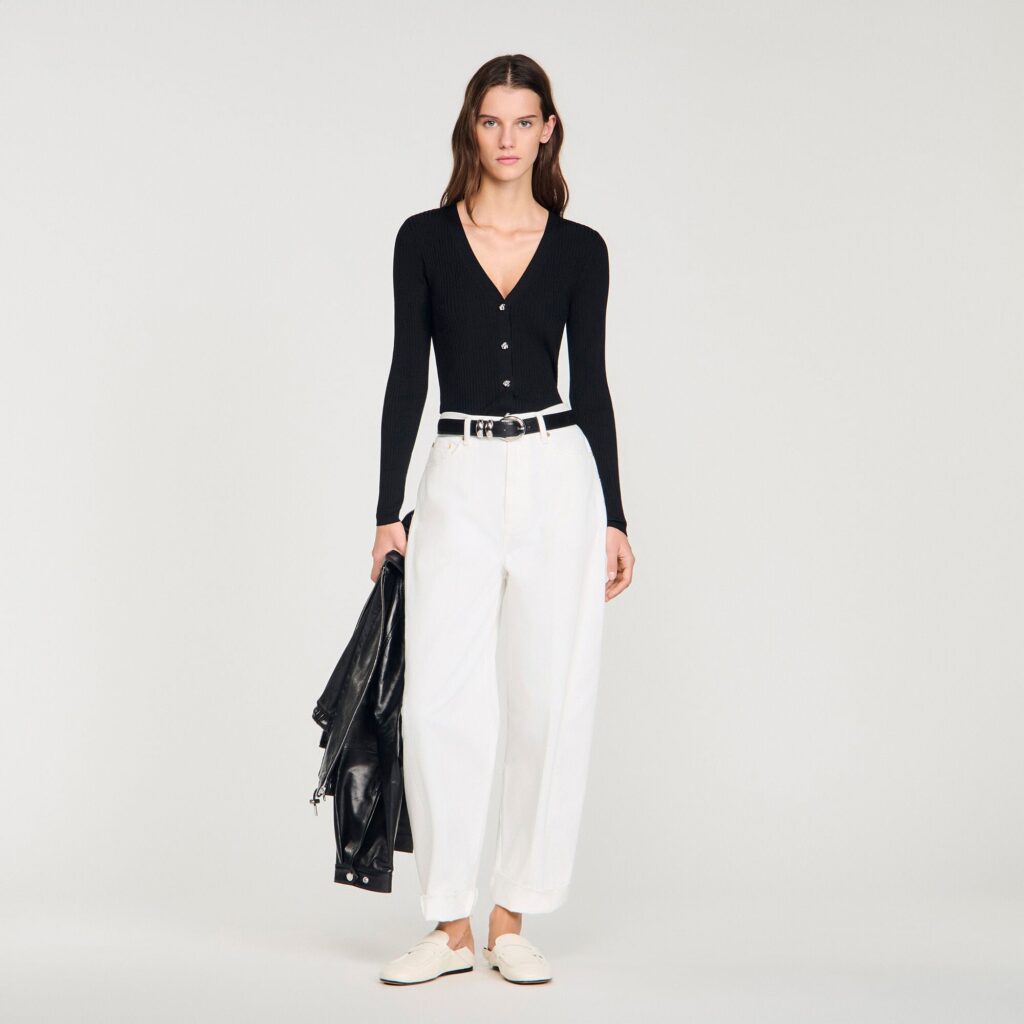 Cardigan côtelé à boutons fantaisie