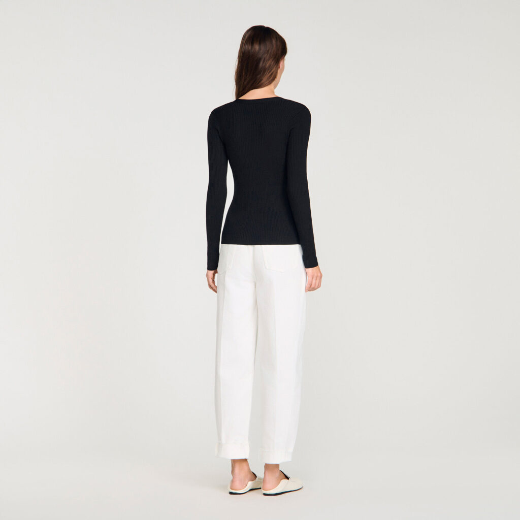 Cardigan côtelé à boutons fantaisie