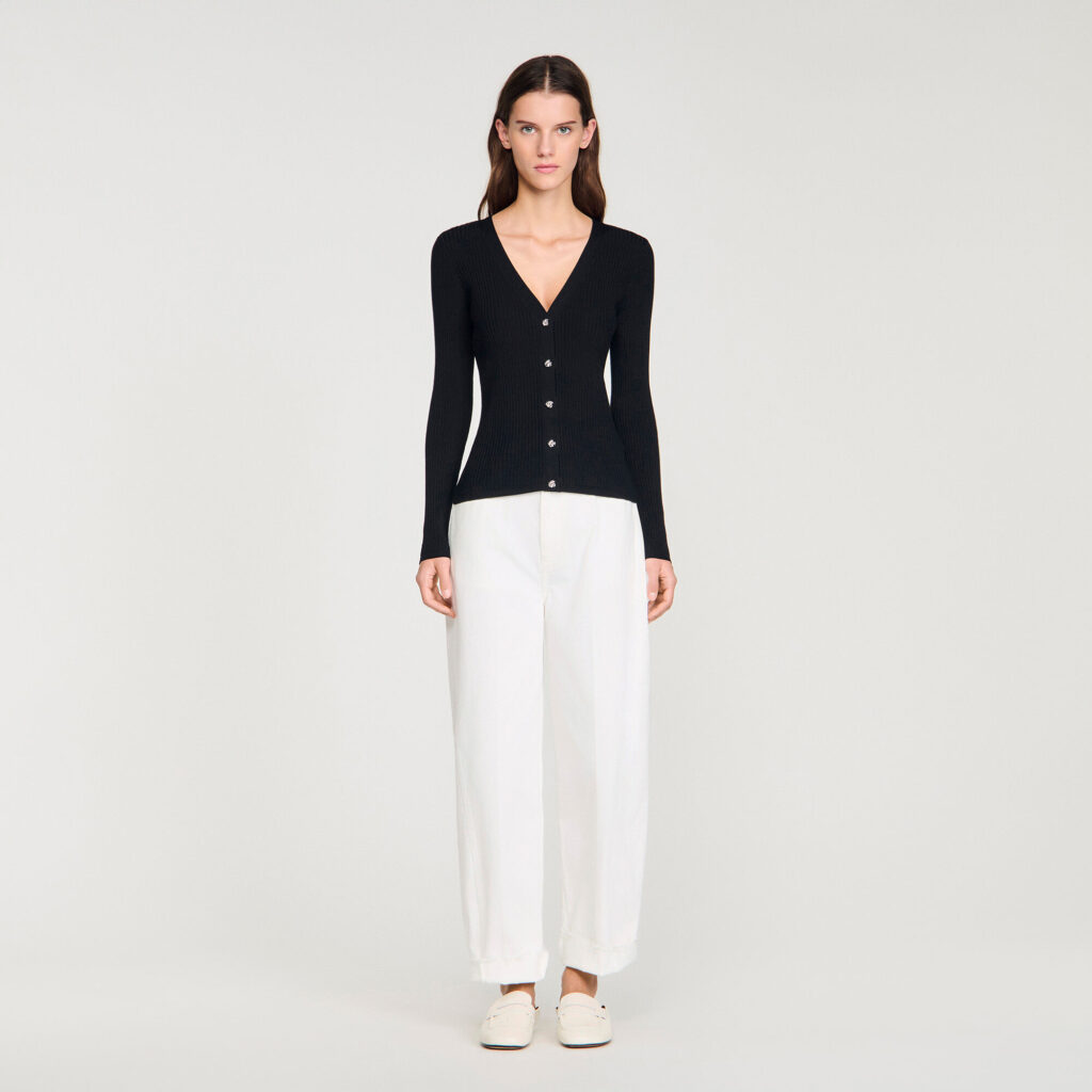 Cardigan côtelé à boutons fantaisie