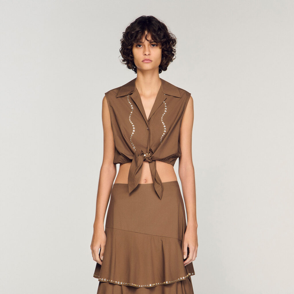 Chemise courte strassée