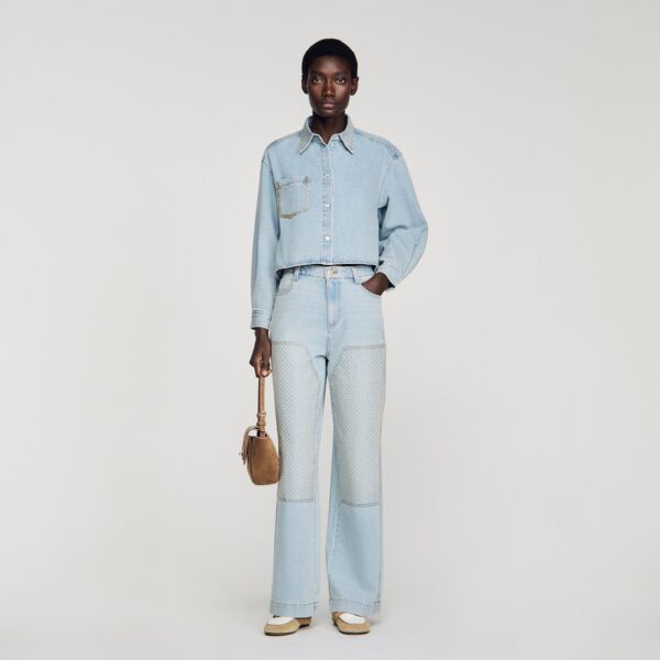 Chemise courte en jean strassée