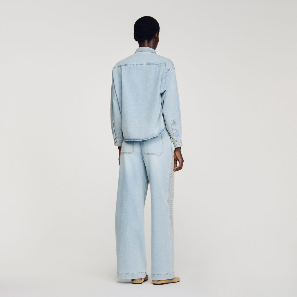 Chemise courte en jean strassée
