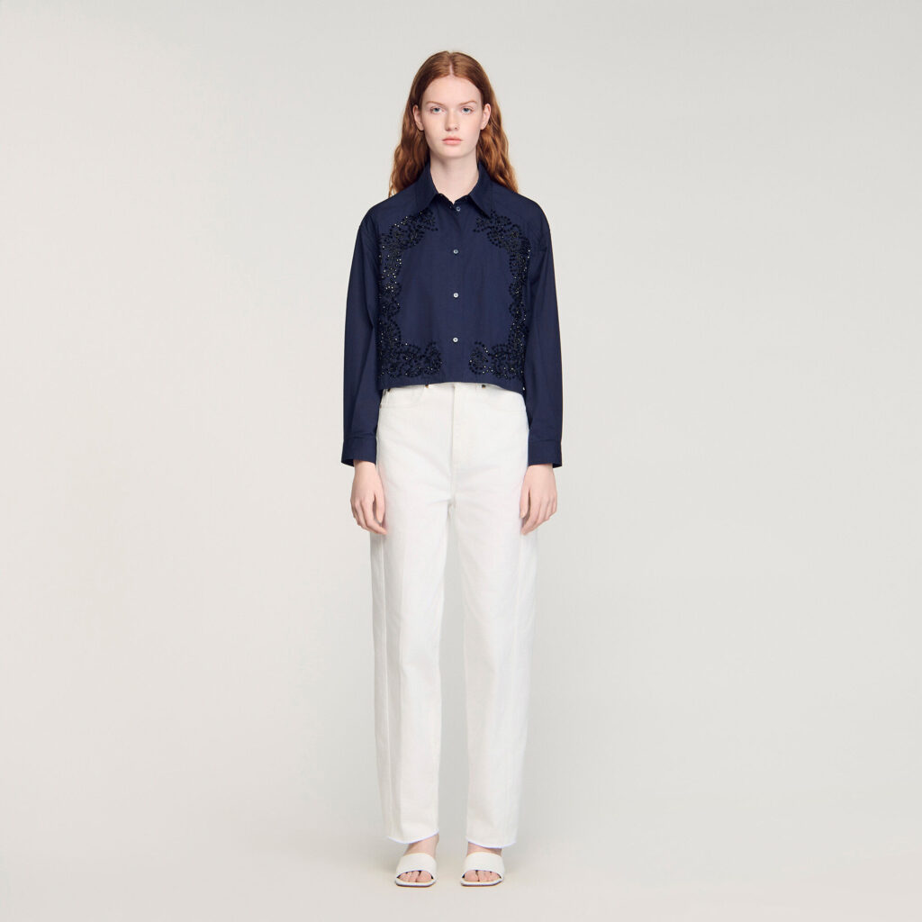 Chemise en coton brodée fleurie