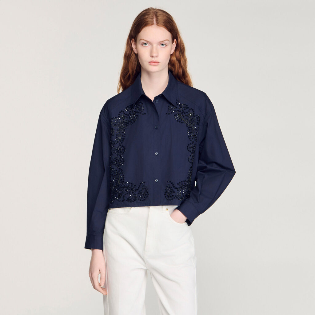Chemise en coton brodée fleurie