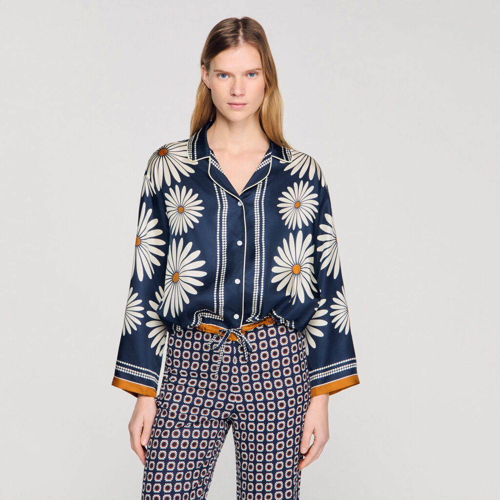 Chemise en soie imprimé fleur