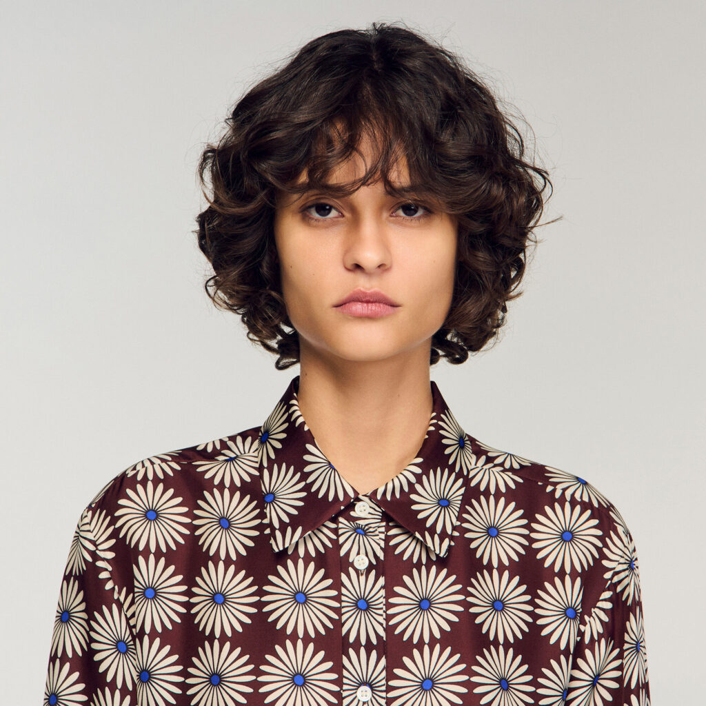 Chemise en soie à imprimé fleur