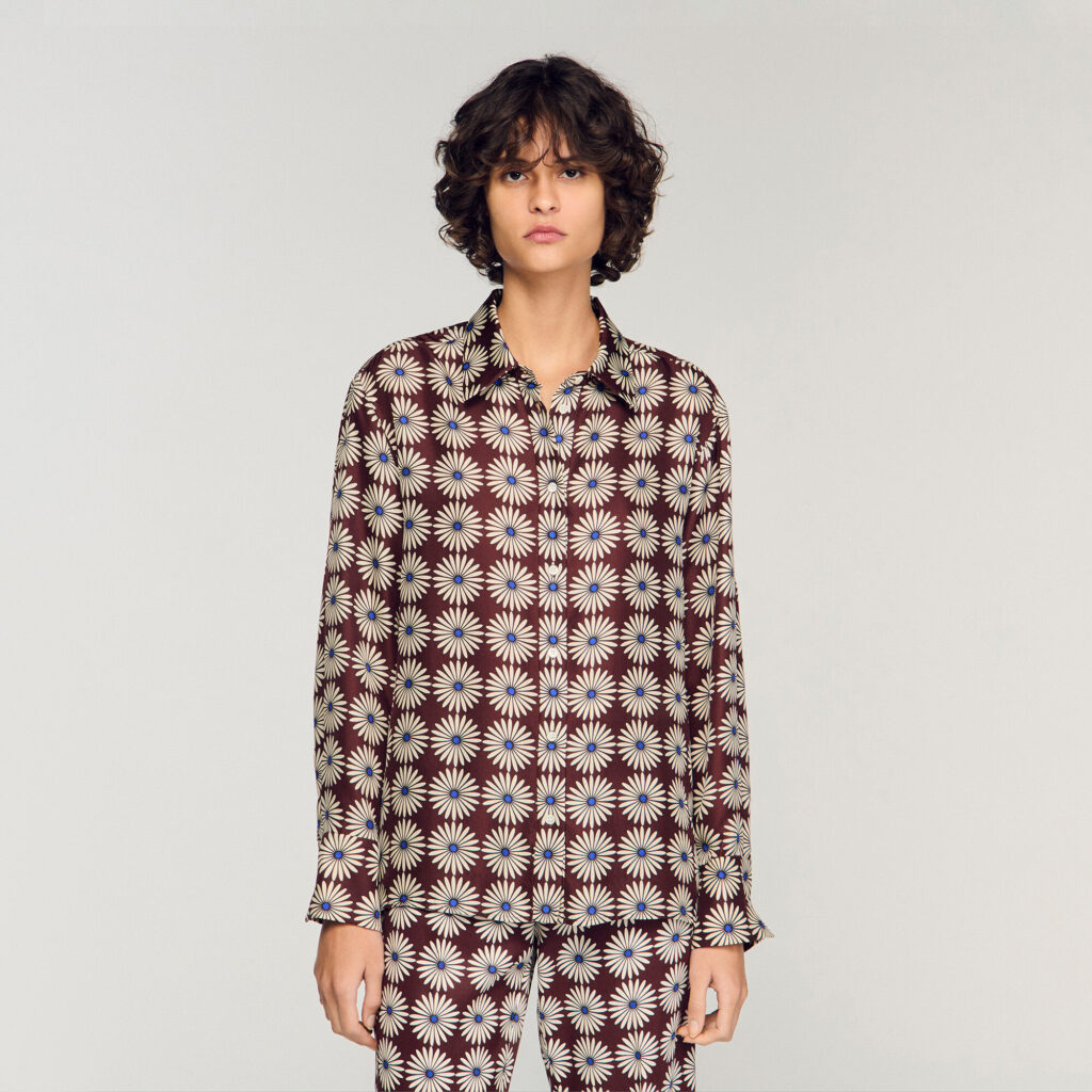 Chemise en soie à imprimé fleur