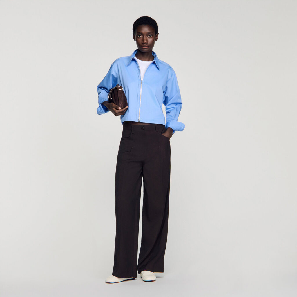 Chemise courte zippée en coton logo