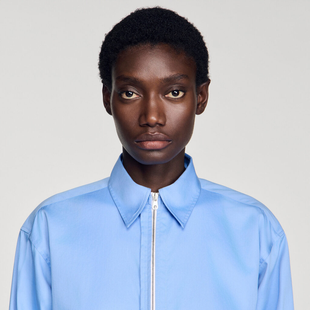Chemise courte zippée en coton logo