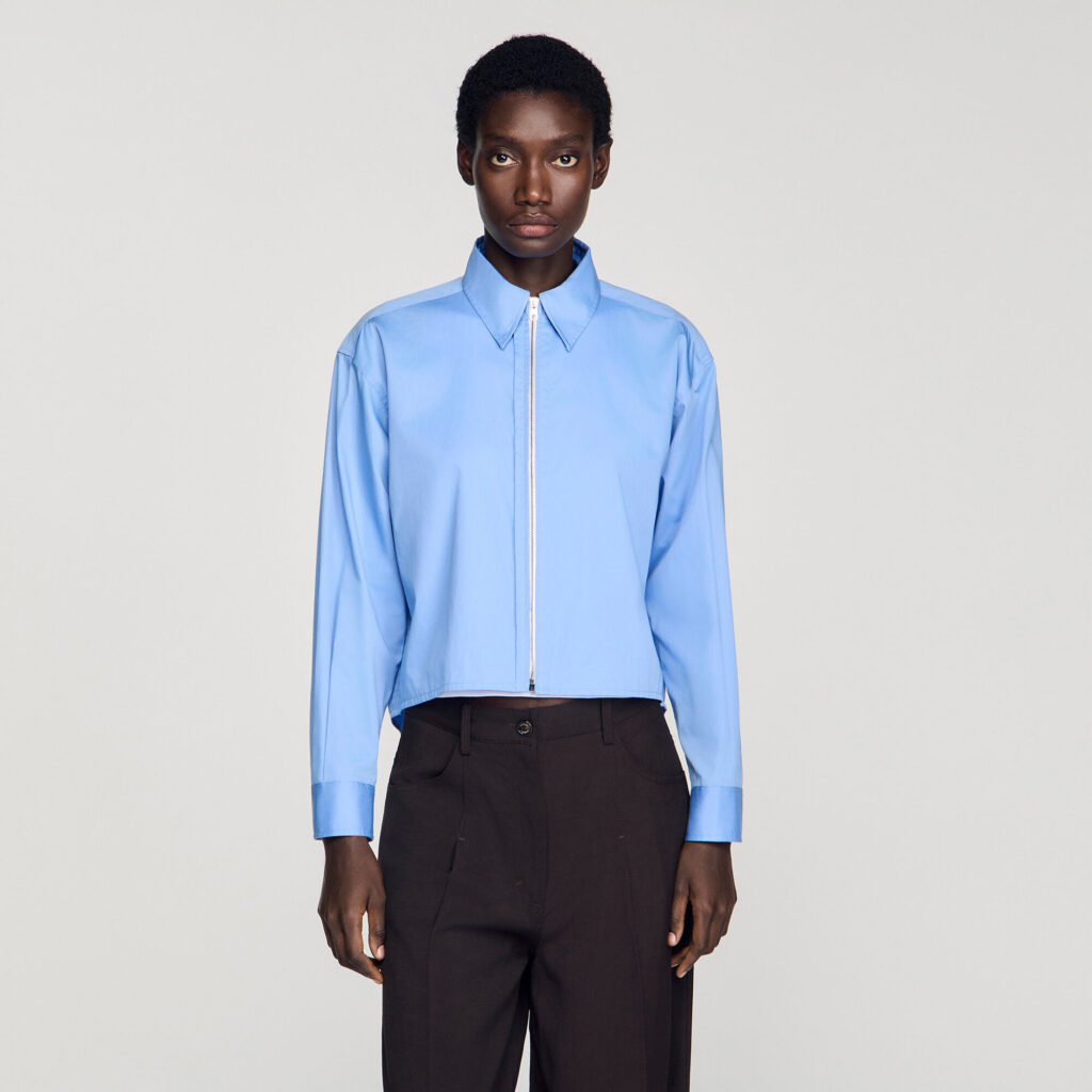 Chemise courte zippée en coton logo