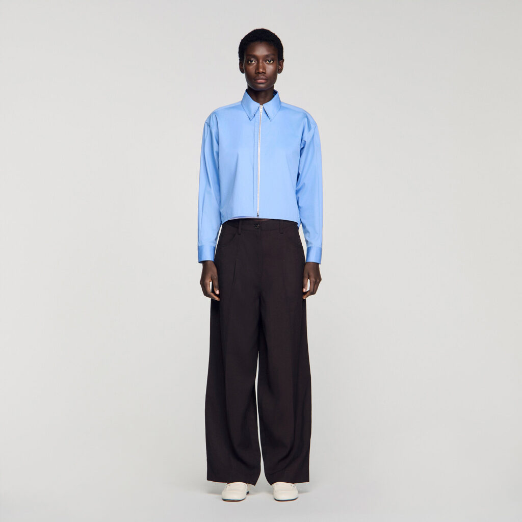 Chemise courte zippée en coton logo