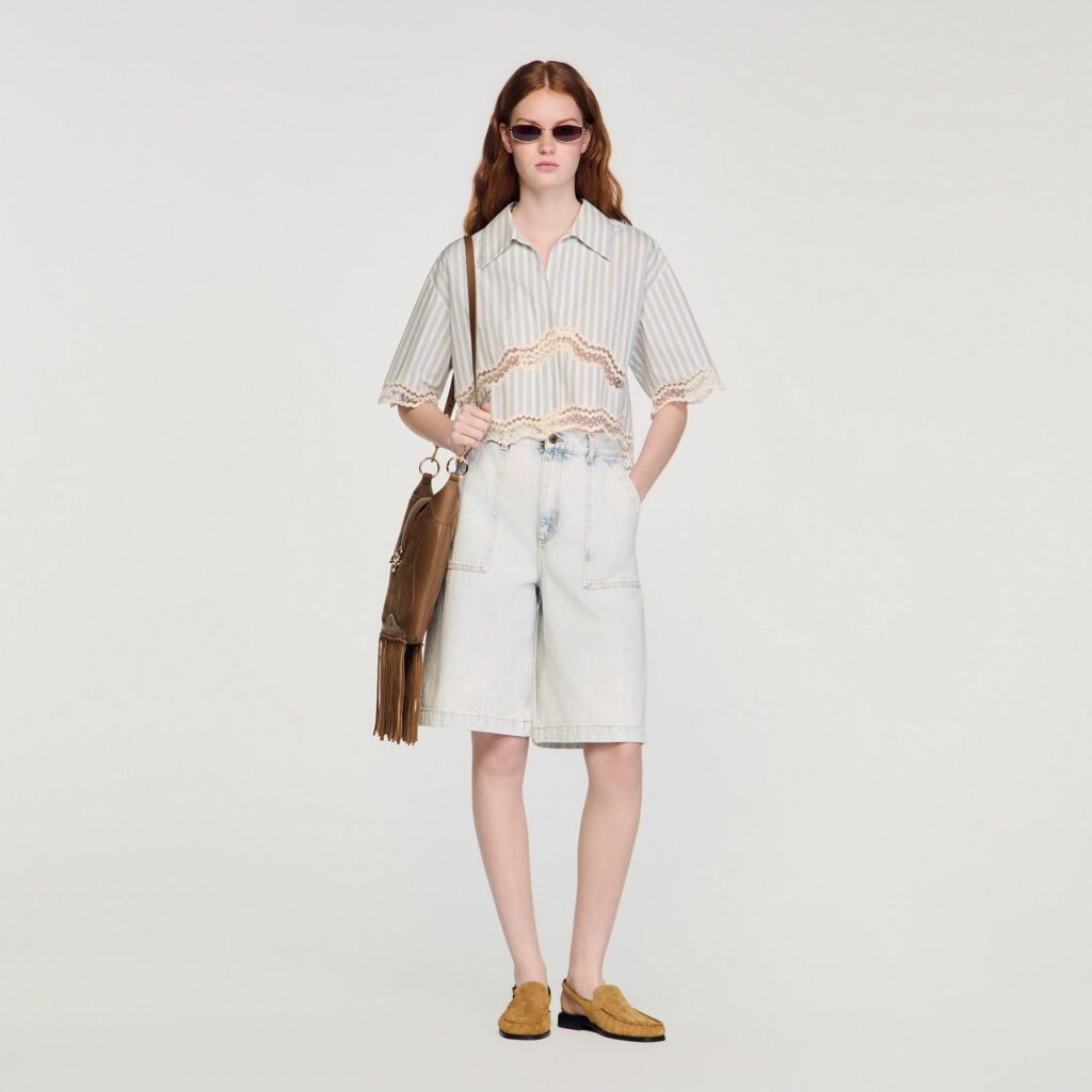 Chemise courte en coton à rayures