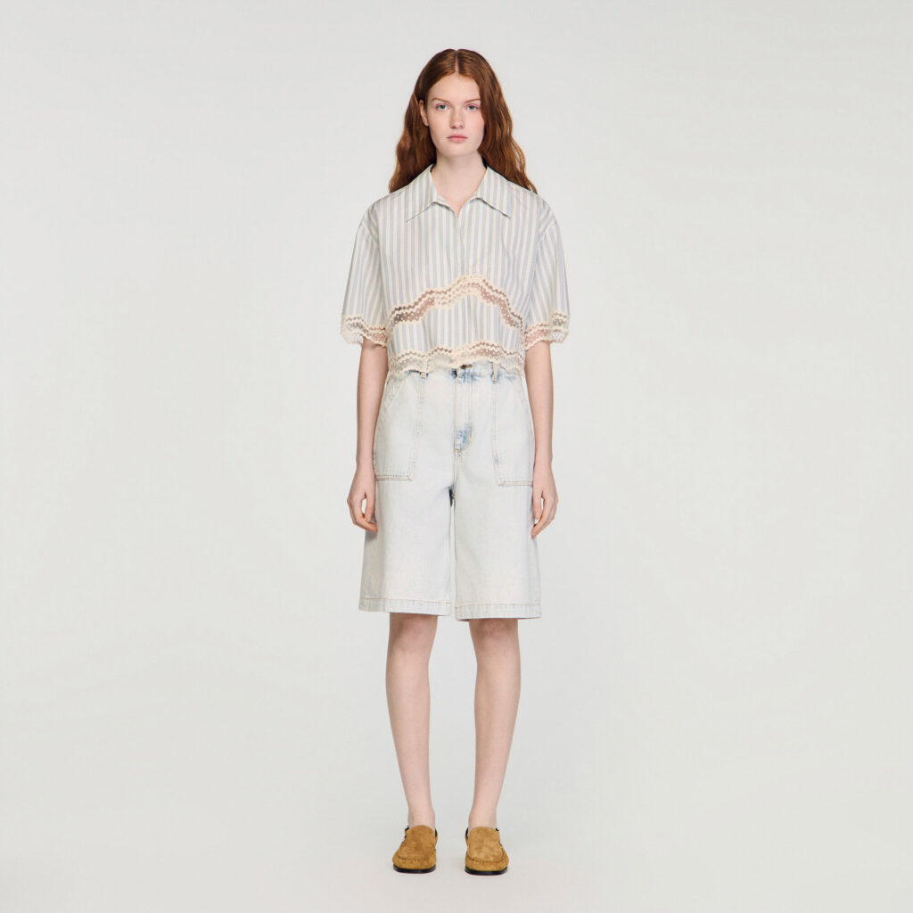 Chemise courte en coton à rayures